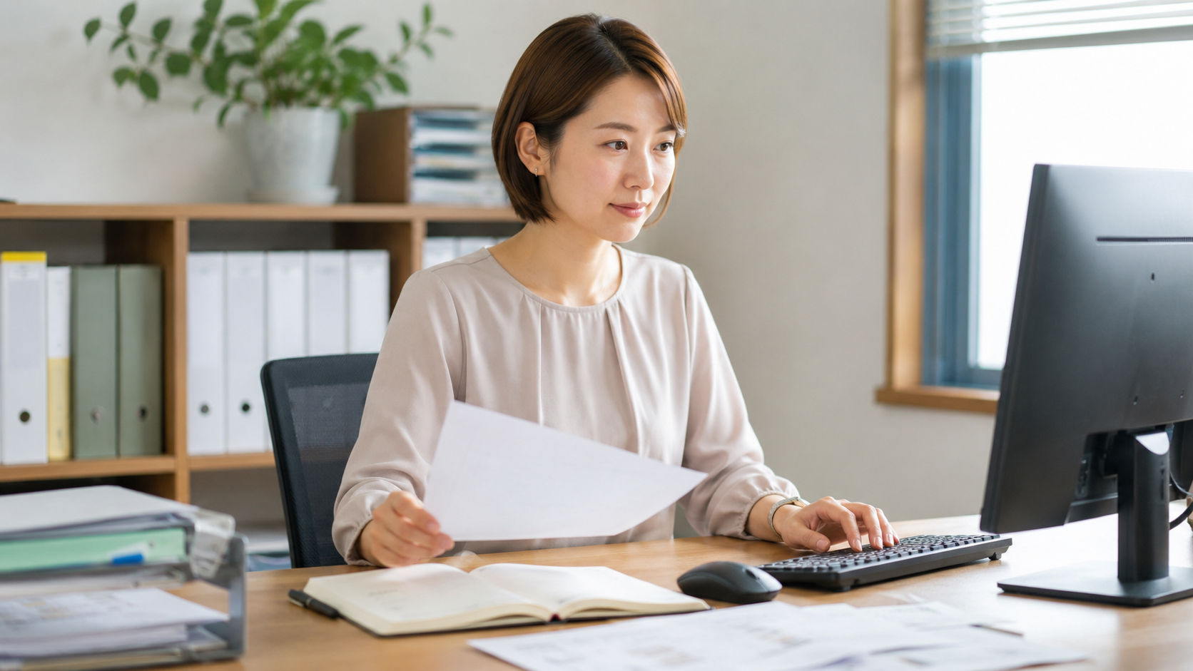 資料を見ながら現在の業務課題を整理している様子